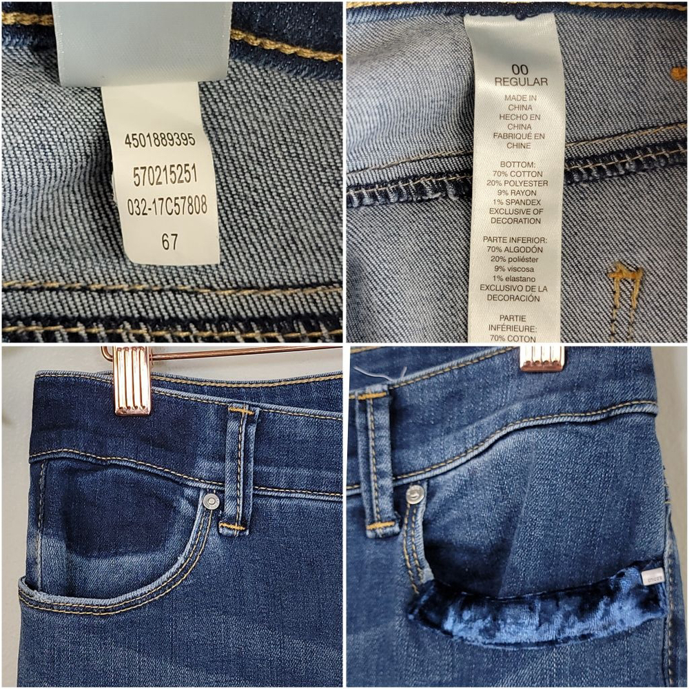 Chico's 00 2 Platinum Skinny Jeans Jeggings Velvet Patch Medium Blue Mid Rise - Picture 12 of 12